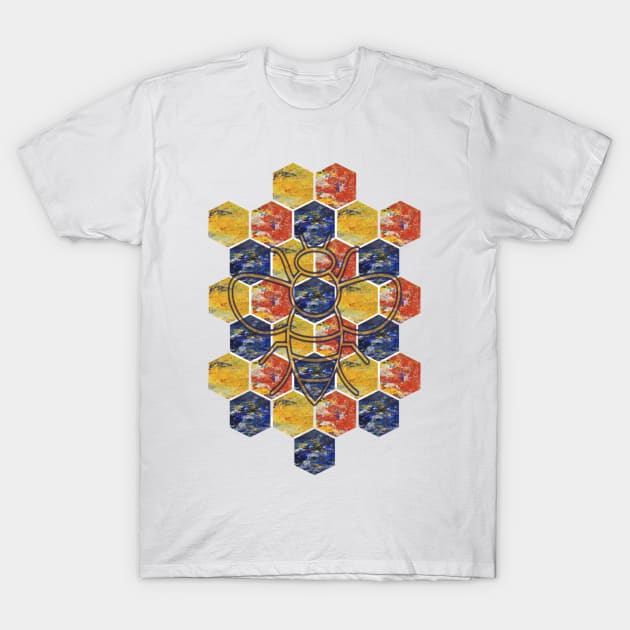 Red, Yellow, Green Honeycomb & Bee Graphic T-Shirt by Bee-Fusion